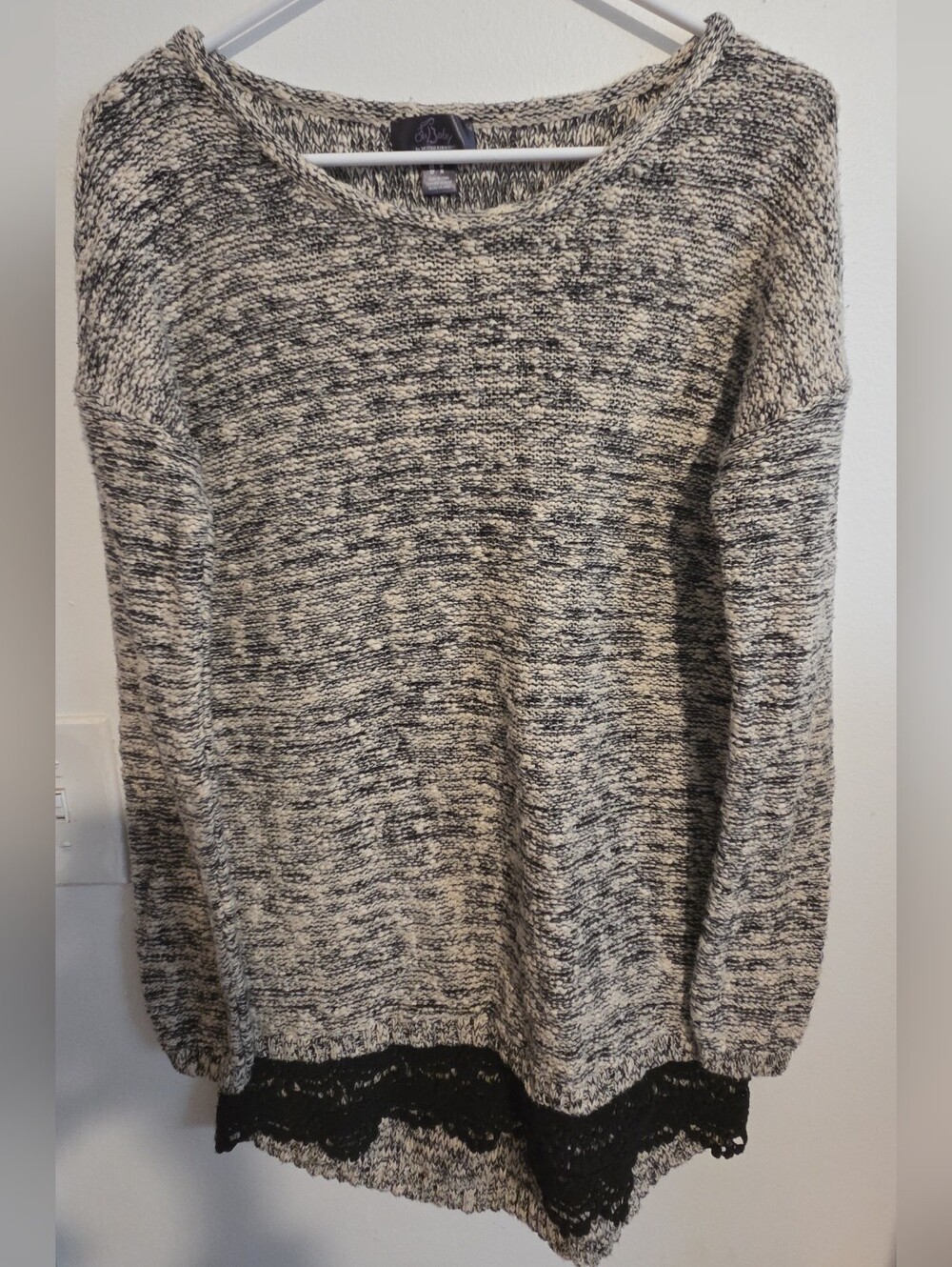 Motherhood Marled Black and Cream Crew Neck Sweater
